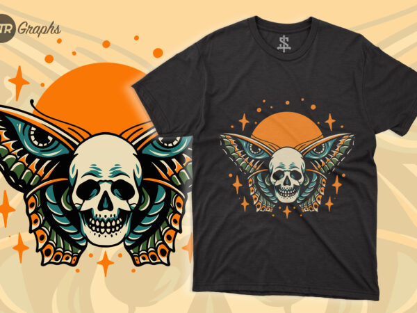 Skull butterfly – retro illustration t shirt template vector