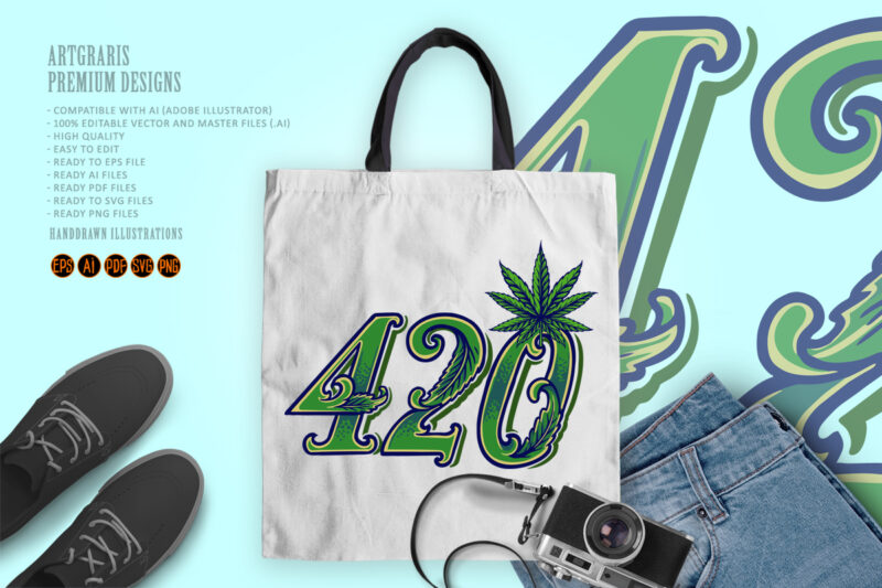 420 word lettering weed leaf Cannabis Logo Illustrations