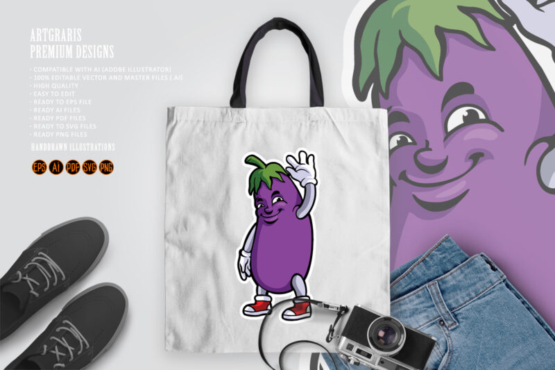 Funny eggplant logo mascot illustrations