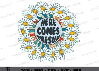 Here Comes The Sun Daisy Monogram SVG PNG, Summer Tshirt Design