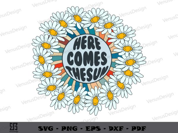 Here comes the sun daisy monogram svg png, summer tshirt design