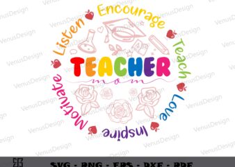 Teacher Mom Word Art SVG PNG Design, Teachers Day Tshirt Designs