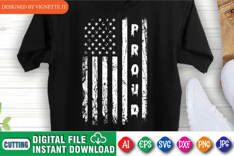 Proud American flag, US destroyed flag, Proud t shirt design print template, Grunge texture illustration flag