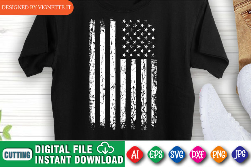 American flag, USA flag, Destroyed flag t shirt design, US flag illustration