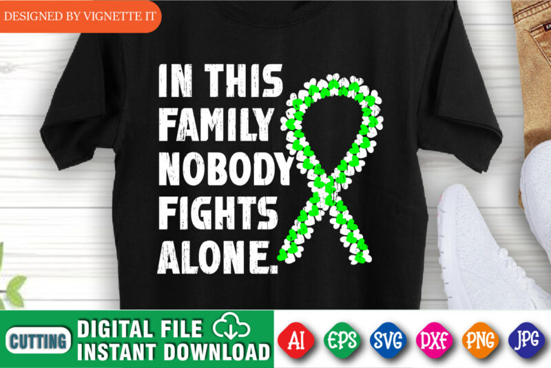 In This Family Nobody Fights Alone Shirt, Brain Cancer Shirt, Awareness Heart Ribbon, Brain Injury Awareness Shirt, Family Nobody Shirt, Heart Ribbon Shirt, Brain Injury Awareness Shirt Template