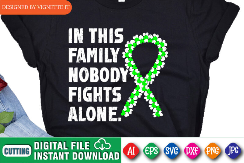 In This Family Nobody Fights Alone Shirt, Brain Cancer Shirt, Awareness Heart Ribbon, Brain Injury Awareness Shirt, Family Nobody Shirt, Heart Ribbon Shirt, Brain Injury Awareness Shirt Template