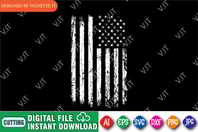 American flag, USA flag, Destroyed flag t shirt design, US flag illustration