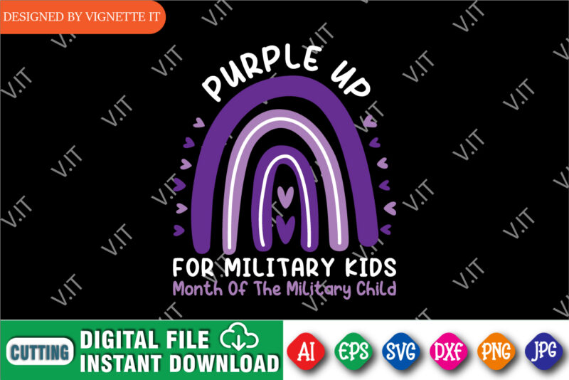 Purple up for military kids month of the military child shirt print template, Purple rainbow and heart for military kids, Cute illustration for April month of the military children’s