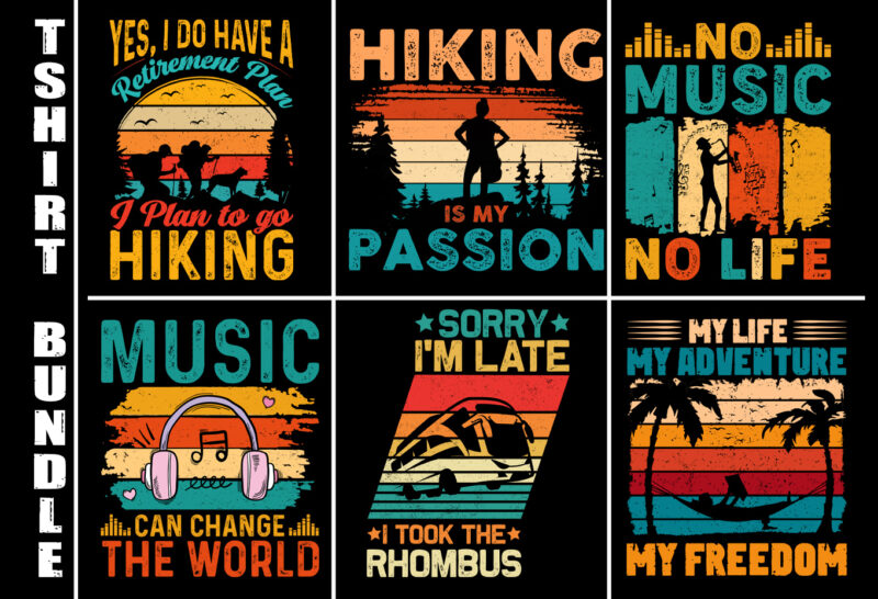 Vintage Retro Sunset T-Shirt Design Bundle