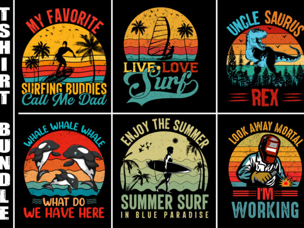 Vintage retro sunset t-shirt design bundle