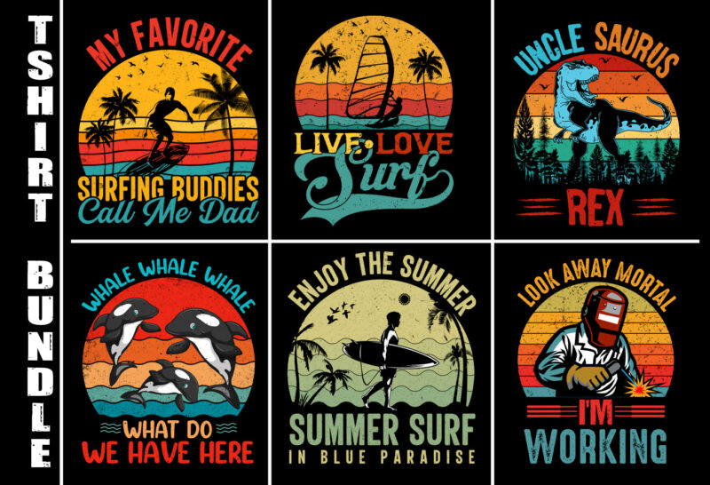 Vintage Retro Sunset T-Shirt Design Bundle