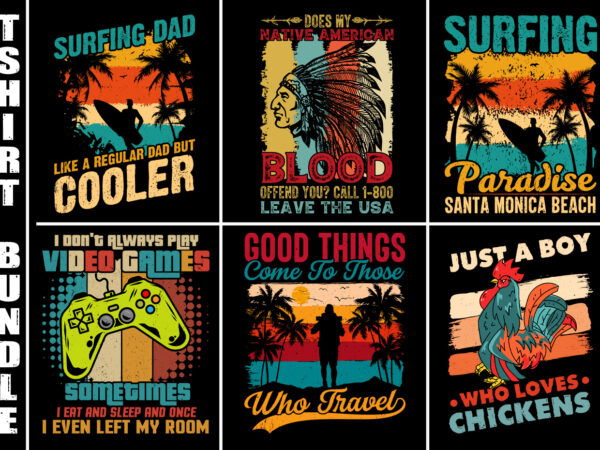 Vintage retro sunset t-shirt design bundle