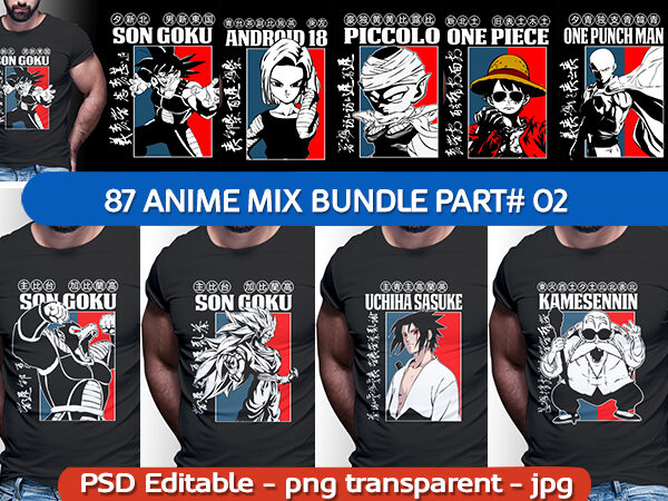 87 anime mix tshirt designs bundle editable part# 02