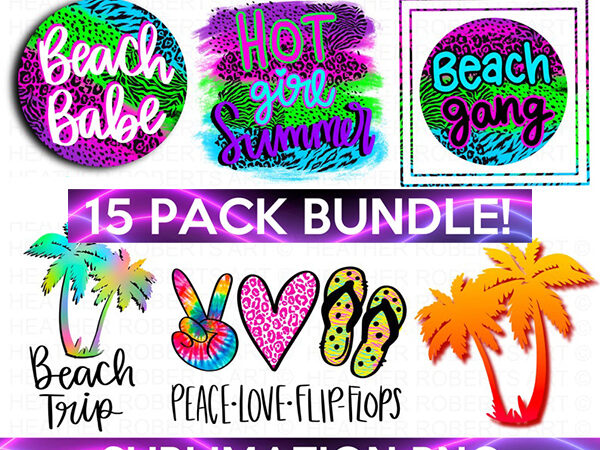 Summer neon beach sublimation bundle, beach bundle, summer png, beach png, beach life png, neon colors png, beach babe png, sublimation file t shirt template vector