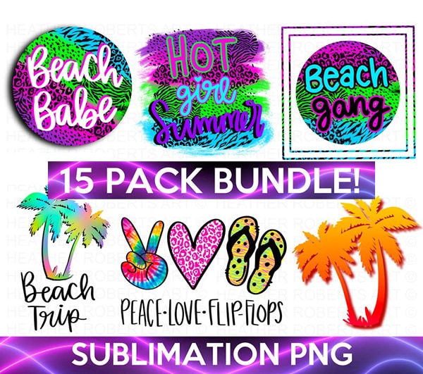Summer Neon Beach Sublimation Bundle, Beach Bundle, Summer PNG, Beach PNG, Beach Life png, Neon Colors png, Beach Babe PNG, Sublimation File
