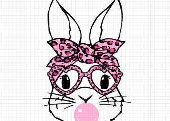 Bunny Face Leopard Glasses Bubble Gum Easter Day Svg, Bunny Leopard Glasses Svg, Rabbit Svg, Easter Day Svg t shirt template