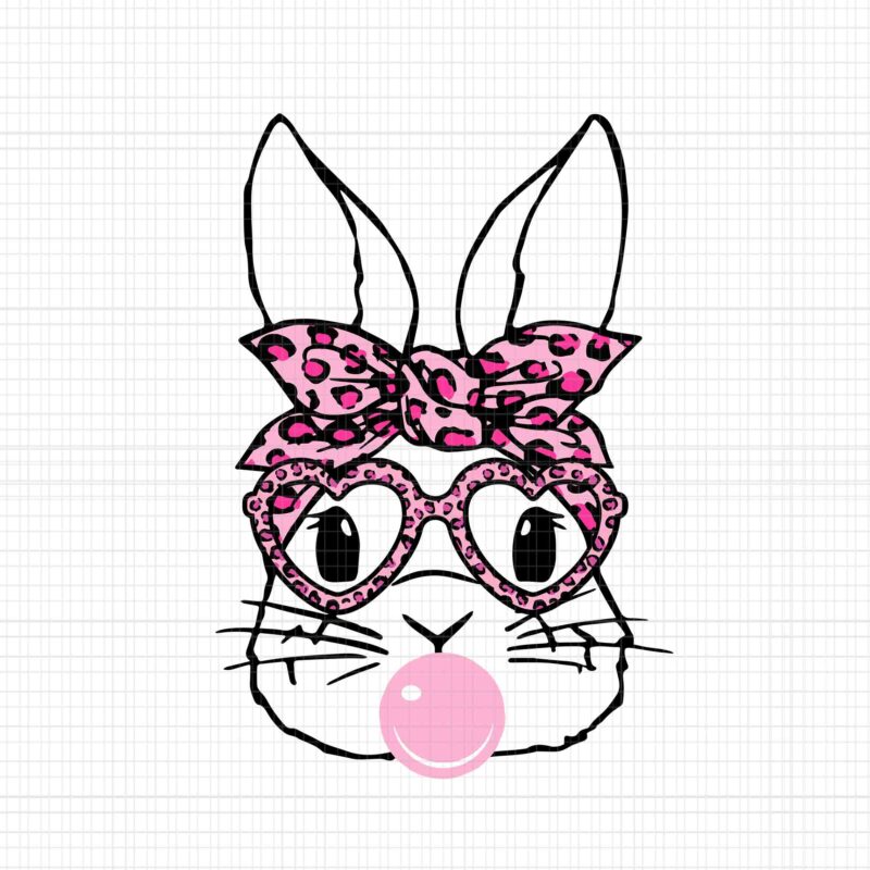 Bunny Face Leopard Glasses Bubble Gum Easter Day Svg, Bunny Leopard Glasses Svg, Rabbit Svg, Easter Day Svg