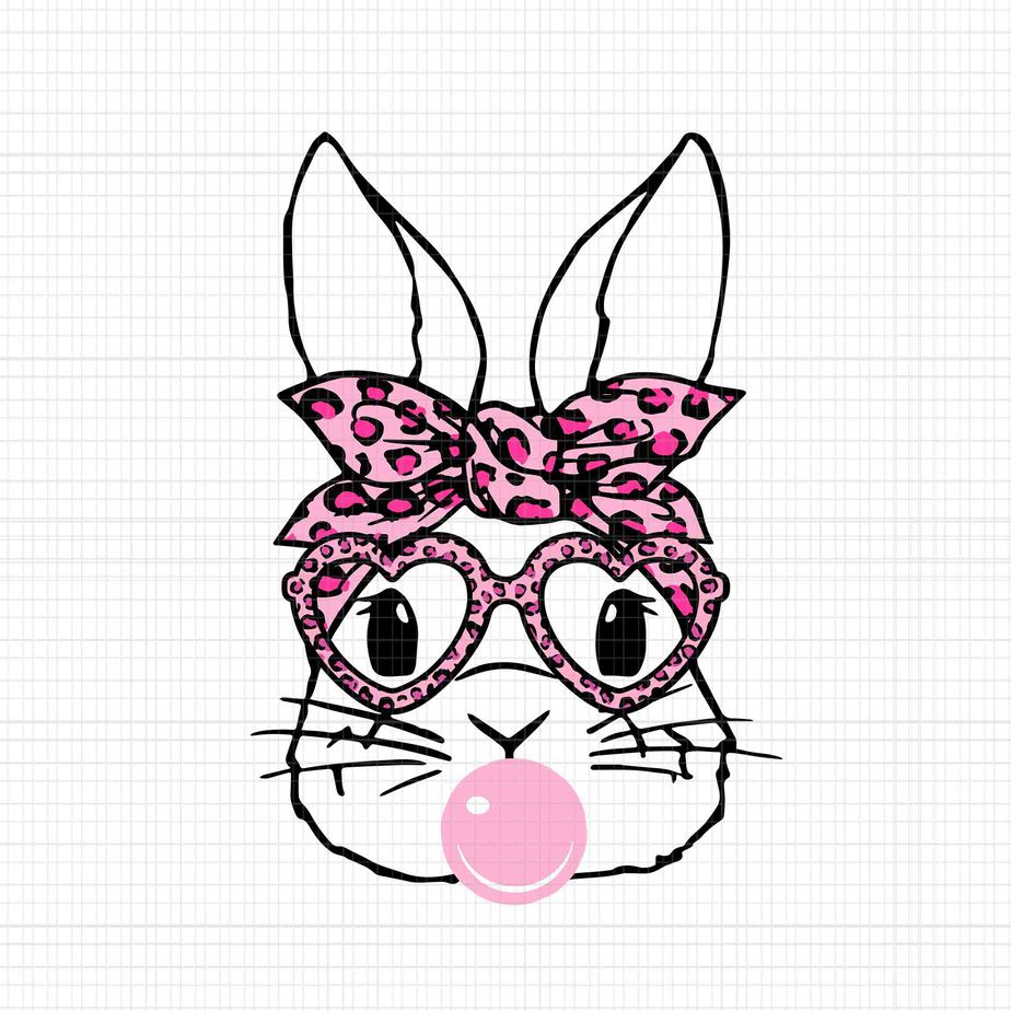 Bunny Face Leopard Glasses Bubble Gum Easter Day Svg, Bunny Leopard ...