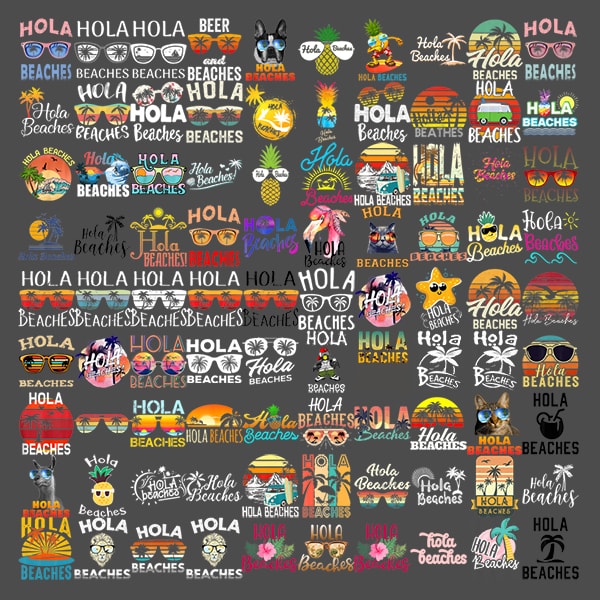 Hola, Beachachos Vintage Look Metal Sign, Hola Beaches Pineapple Color Splash PNG File DOWNLOAD