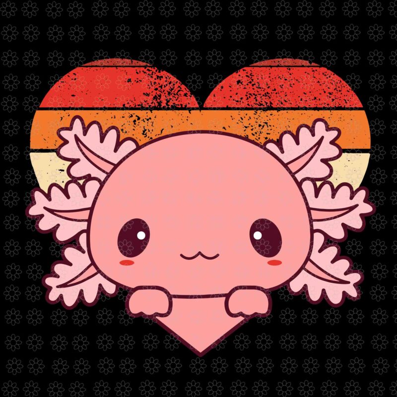 Cute Axolotl Design Retro Heart Shape Vintage Svg, Axolotl Heart Design Svg, Axolotl Vintage Svg, Axolotl Svg