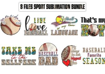8 Files Sport Sublimation Bundle Diy Crafts, Baseball Svg Files For Cricut, Softball Language Silhouette Files, Leopard Pattern Cameo Htv Prints