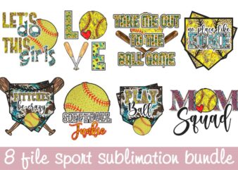 New 8 Files Sport Baseball Sublimation Bundle Diy Crafts, Baseball Game Svg Files For Cricut, Softball Silhouette Files, Sunflower Pattern Cameo Htv Prints T shirt vector artwork
