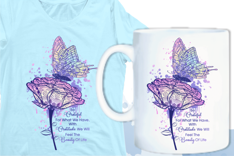 flowers with butterfly Mandala With Quotes sublimation png, funny t shirt designs