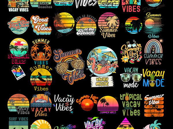 Beach summer svg bundle summer time vacation hello summer vibes svg png vacay peachy palm tree cut files clip art digital download t shirt template