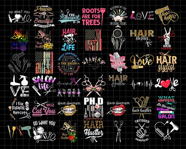 Design Combo 43 Bundle Hairdresser PNG, Hairstylist Png, Salon Life Png, floral hair dryer, Hair Hustler, gift for women, barber Gifts. PNG