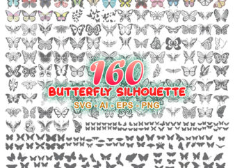 160 Combo Butterfly Silhouette SVG, Butterfly Clipart Bundle, Butterfly Svg cut files for Cricut, Svg Designs. Png