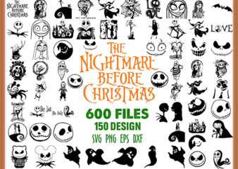 600 COMBO Nightmare Before Christmas svg bundle, Halloween svg, Jack Skellington svg, Jack and Sally svg, Nightmare Christmas svg, svg, png, dxf, eps. PNG