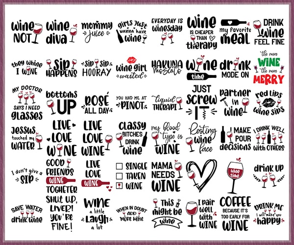 50 Wine Svg Wine Svg Bundle Wine Lover Svg Wine Cut File Wine Quotes Svg Wine Sayings Svg Alcohol Svg Drinking Svg Wine Glass Svg Wine Shirt. PNG