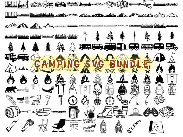 Design camping svg bundle, camping clipart, camping svg cut files for cricut, camp life svg, camper svg t shirt vector illustration