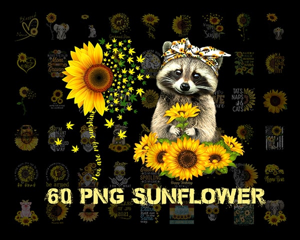 Design 62 PNG Sunflower PND Bundle, American Flag Sunflower png, You Are My Sunshine png, Funny Skull Sunflower, Digital Download PNG Bundle.png