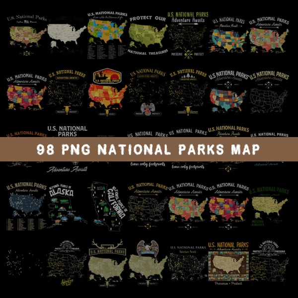 Bundle 98 png National Parks Map, National Parks Travel Map Shelf Wall Decor Gift, USA Travel Map, Travel Map,