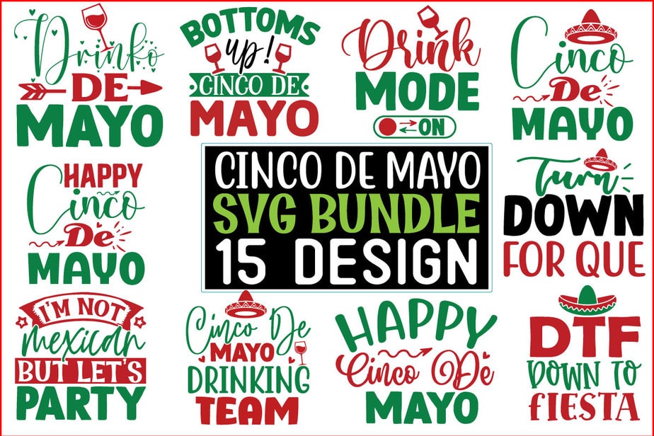 Cinco De Mayo SVG T shirt Design Bundle 15 Design - Buy t-shirt designs