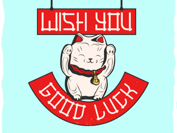 Japanese statue of a cat and a phrase vector clipart