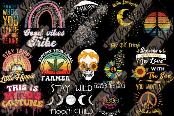 Hippie png Svg Vector 30 Design Bundle Best New