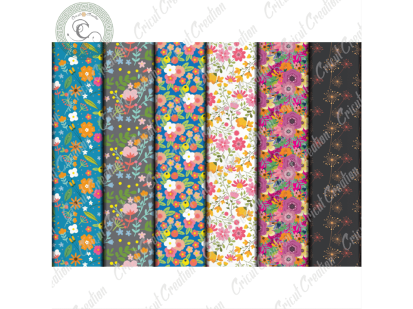 Spring patterns, 12 digital papers jpg – png diy crafts, spring flower patterns png files for cricut, hand draw patterns silhouette files, trending cameo htv prints t shirt template vector