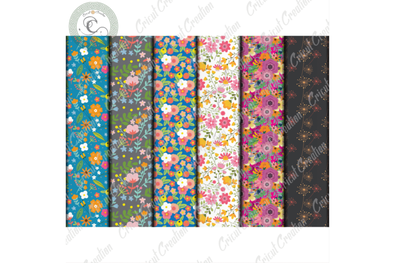 Spring Pattern, 12 Digital Papers JPG – PNG Diy Crafts, Spring Flower pattern PNG Files For Cricut, Hand Draw Pattern Silhouette Files, Trending Cameo Htv Prints