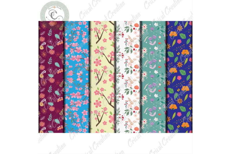 Spring Pattern, 12 Digital Papers JPG – PNG Diy Crafts, Spring Flower pattern PNG Files For Cricut, Hand Draw Pattern Silhouette Files, Trending Cameo Htv Prints