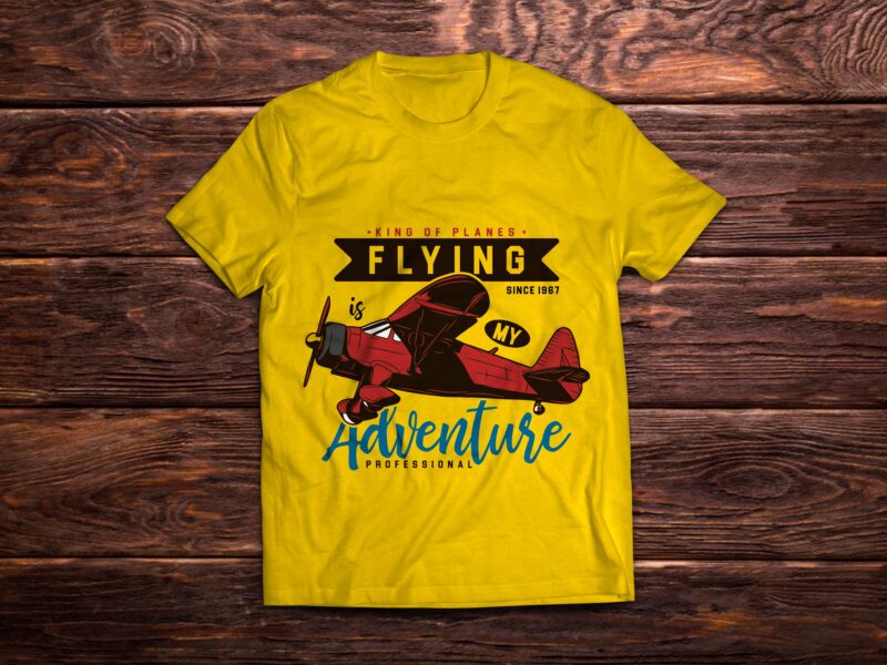 Airplane flying in the sky with a phrase, t-shirt design