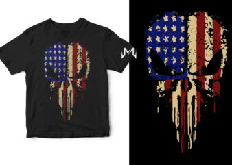 skull american flag t shirt template vector