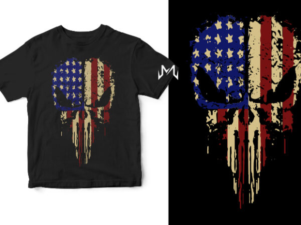 Skull american flag t shirt template vector