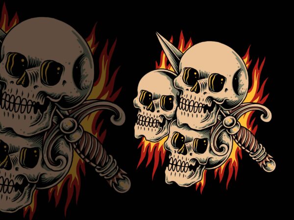 Skull and knife illustration for tshirt design