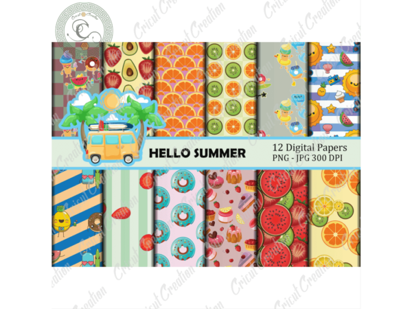 Summer funny fruits patterns, 12 digital papers jpg – png diy crafts, tropical fruits png files for cricut, funny fruits pattern silhouette files, trending cameo htv prints t shirt template vector