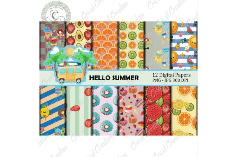 Summer Funny Fruits Patterns, 12 Digital Papers JPG – PNG Diy Crafts, Tropical Fruits PNG Files For Cricut, Funny Fruits Pattern Silhouette Files, Trending Cameo Htv Prints