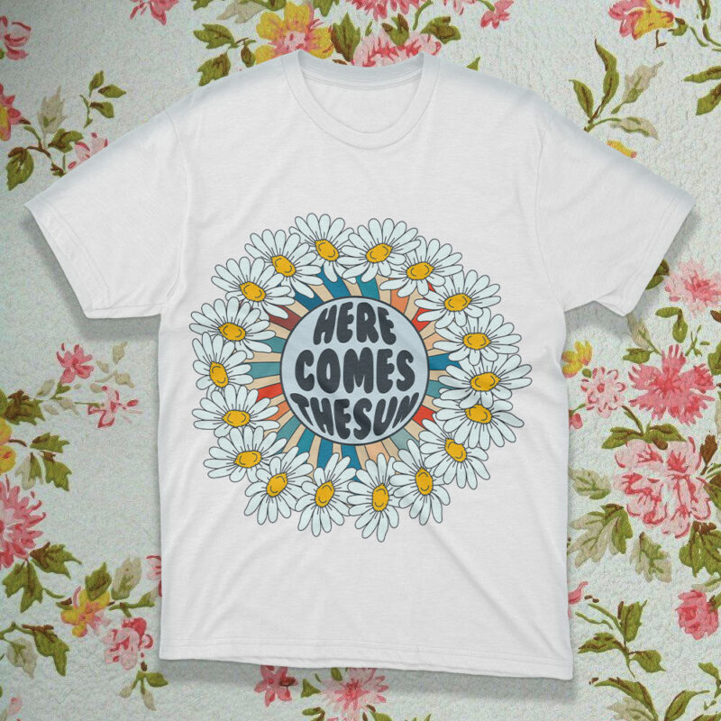 Here Comes The Sun Daisy Monogram SVG PNG, Summer Tshirt Design