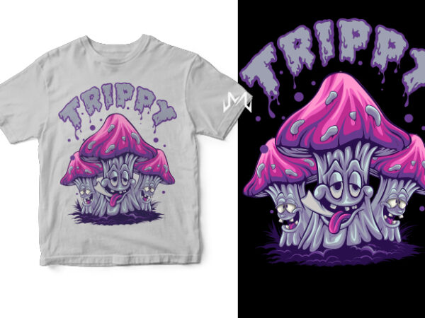 Trippy mushroom t shirt designs for sale