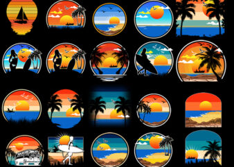 27 vintage retro sunset bundle vintage retro sunset png, retro tropical beach png, beach palm tree, sunset sublimation, vintage retro bundlepng transparent psd editable